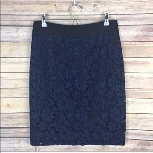 Navy J. Crew lace pencil skirt